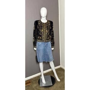 1980's - 1990's Paisley Beaded Black Velvet Jacket size M 80's Glam Style